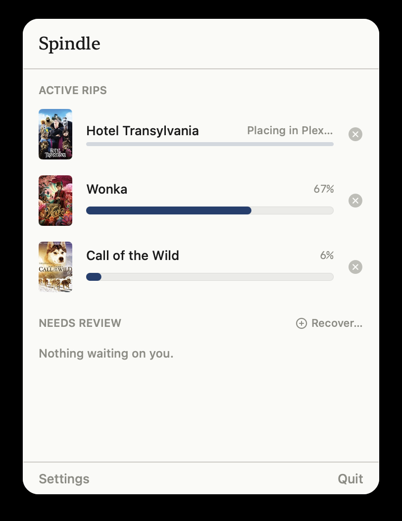 Spindle ripping Hotel Transylvania, Wonka, and Call of the Wild — Hotel Transylvania placing in Plex